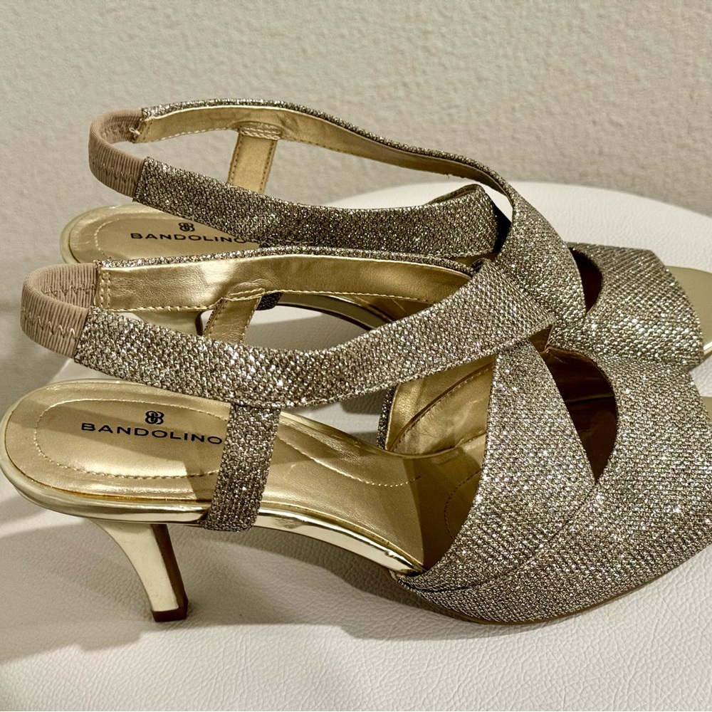 Bandolino heels formal wedding glitter sparkles gold beautiful excellent conditi - Picture 7 of 8